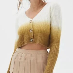 UO lesley dip-dye tie dye crop fuzzy cardigan